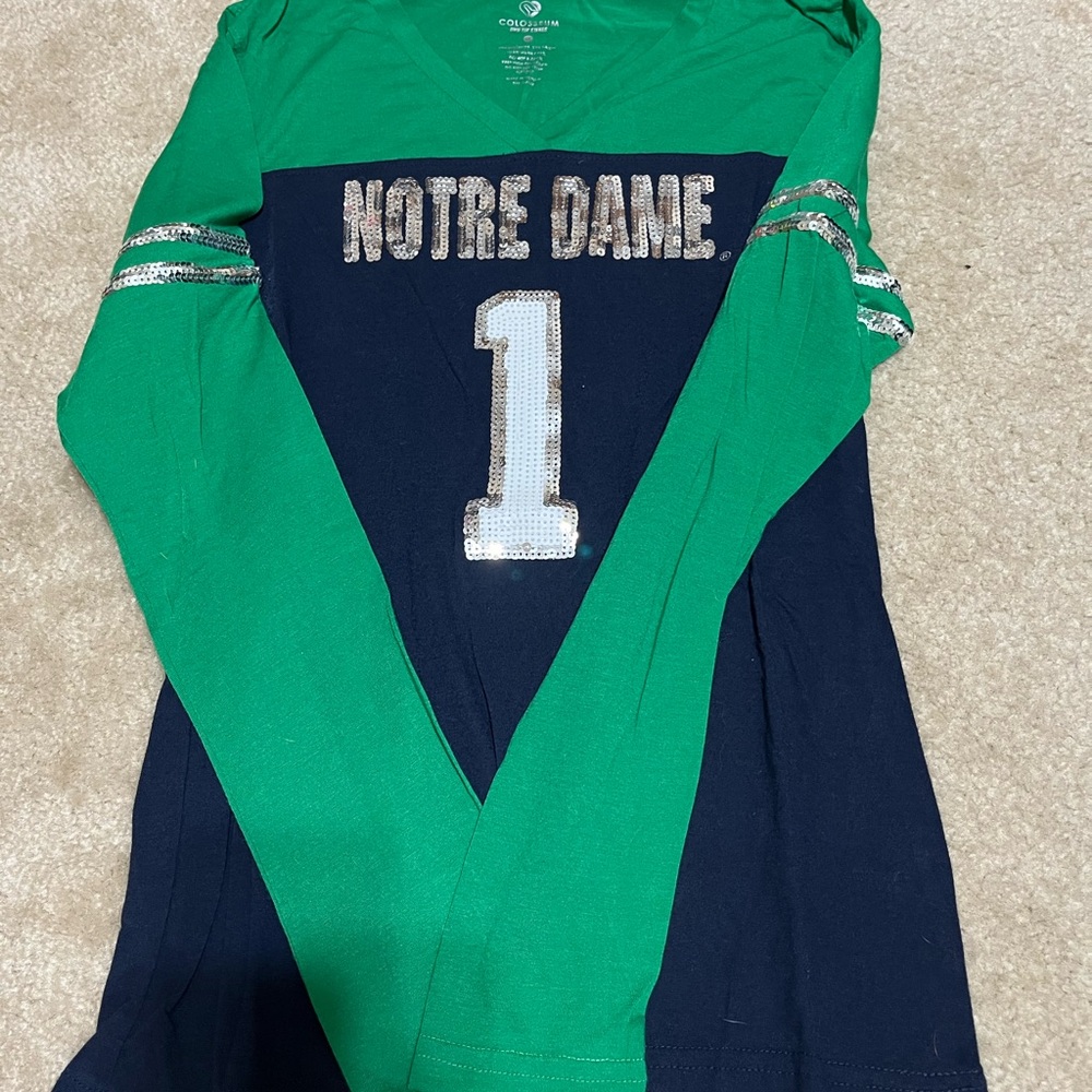 Notre Dame Green and Navy Long Sleeve Shirt